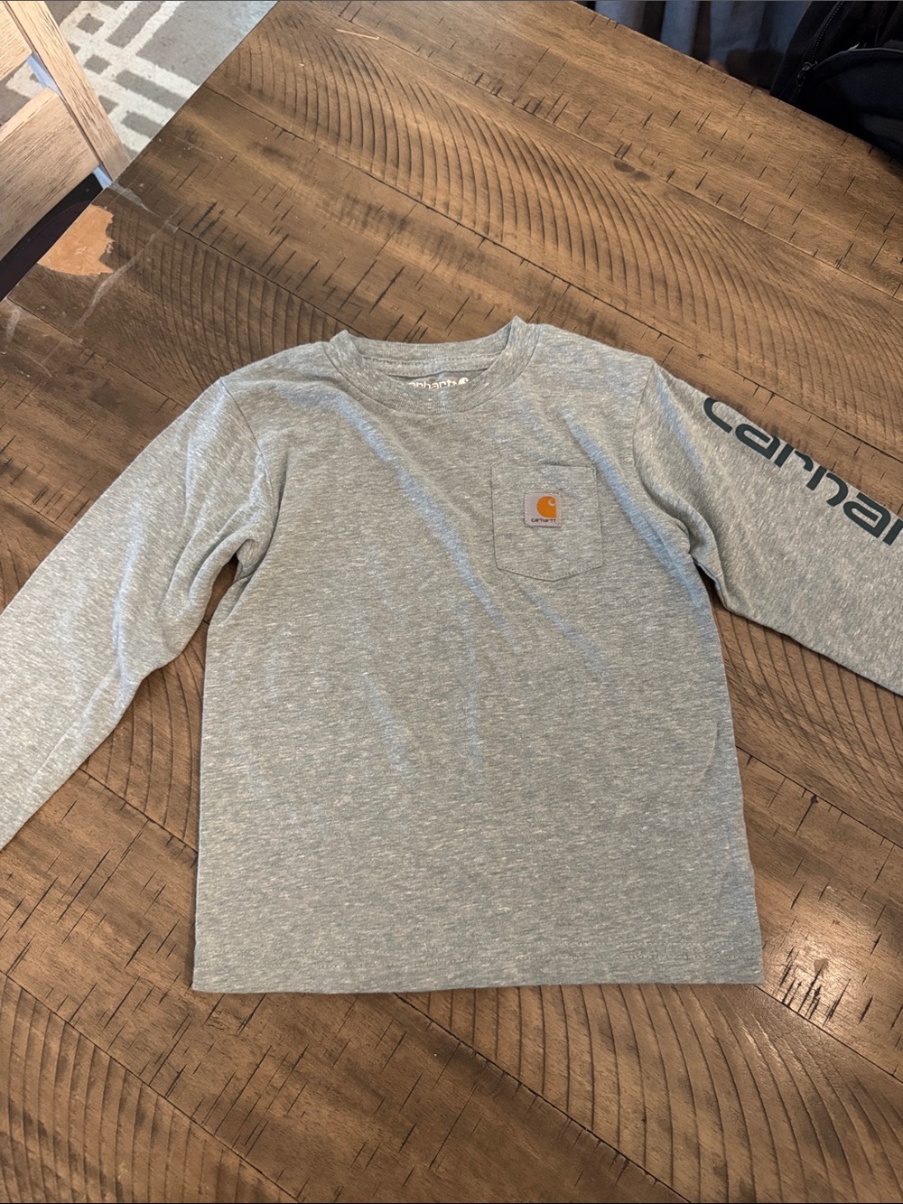 Carhartt Kids Long Sleeve Pocket Tee - Heather Gray with Orange Logo